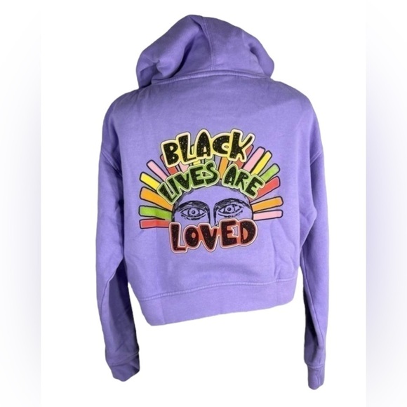 CROSS Colours cropped hoodie pullover sweater lilac Black Lives Are Loved size M - Picture 4 of 13